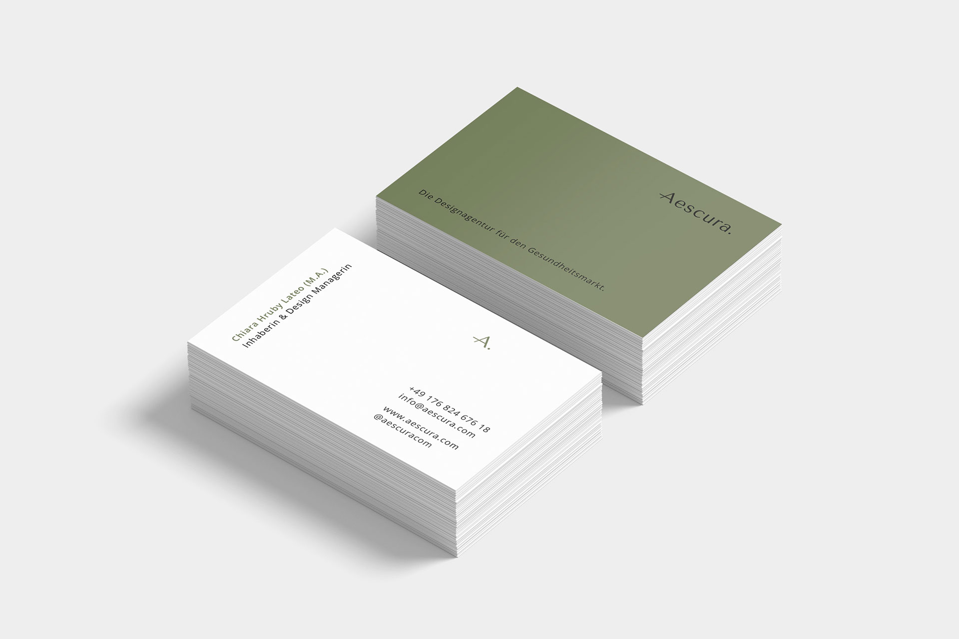 Chiara Hruby Lateo, Aescura, Corporate Design, Printmedien, Visitenkarten
