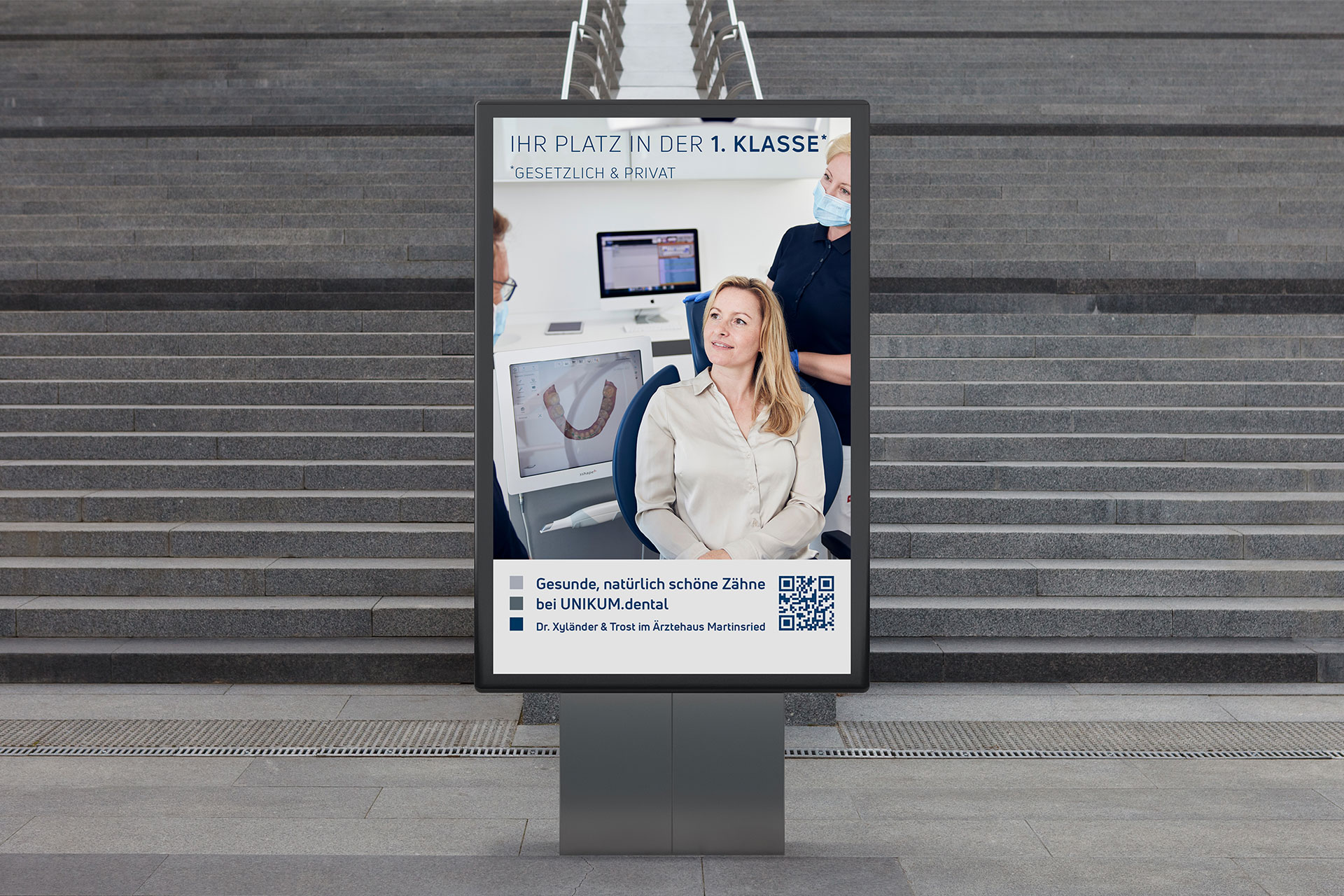 Chiara Hruby Lateo, Unikum.dental, Printmedien, Außenwerbung, Digitales Plakat